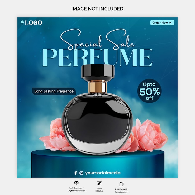 Post de produtos de beleza de perfume para venda de maquiagem post de banner para modelo de mídia social psd