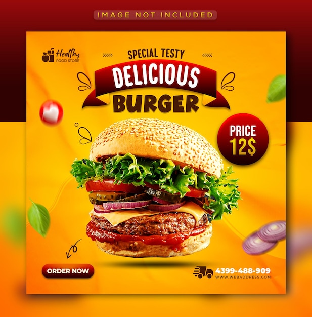 Post de promoção de mídia social de menu de restaurante e modelo de banner da web PSD premium