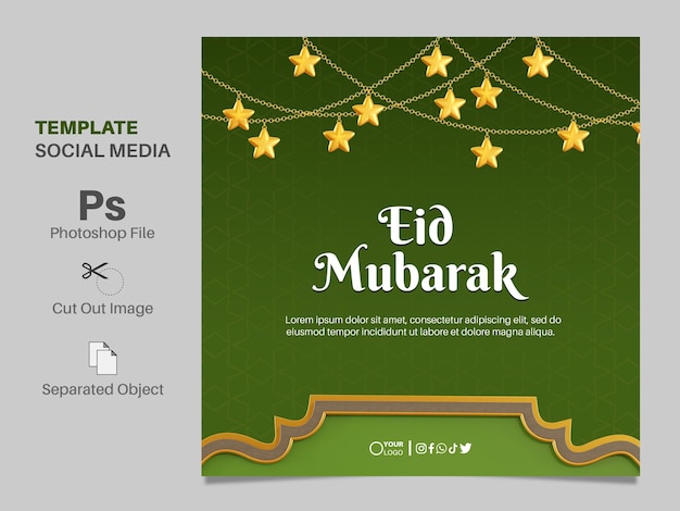 PSD post de saudação de eid mubarak