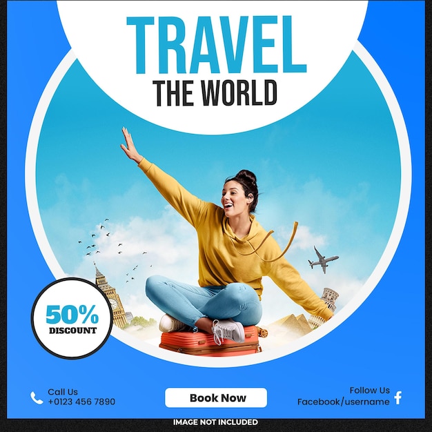 Post de viagens e viagens em mídias sociais Post de Instagram ou modelo de banner da web