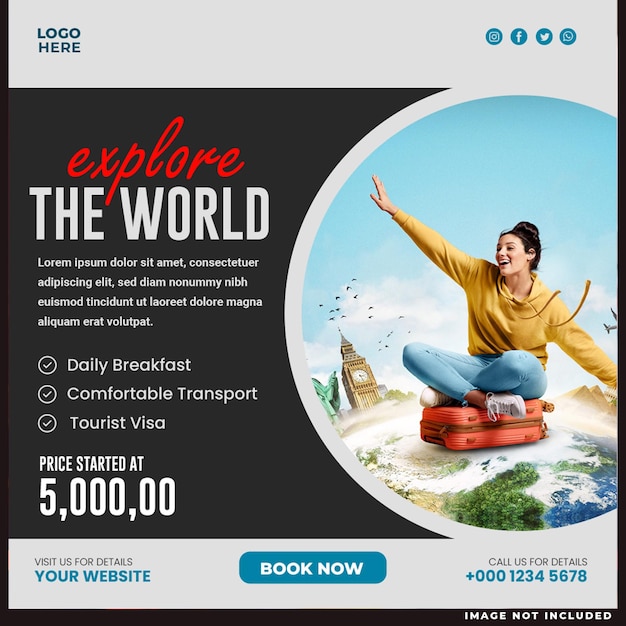 Post de viagens e viagens em mídias sociais Post de Instagram ou modelo de banner da web