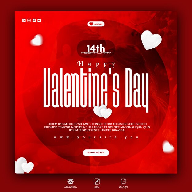 Post Design Premium per la Giornata di San Valentino PSD gratuito