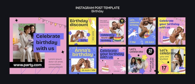 Post di instagram di celebrazione di compleanno di design piatto