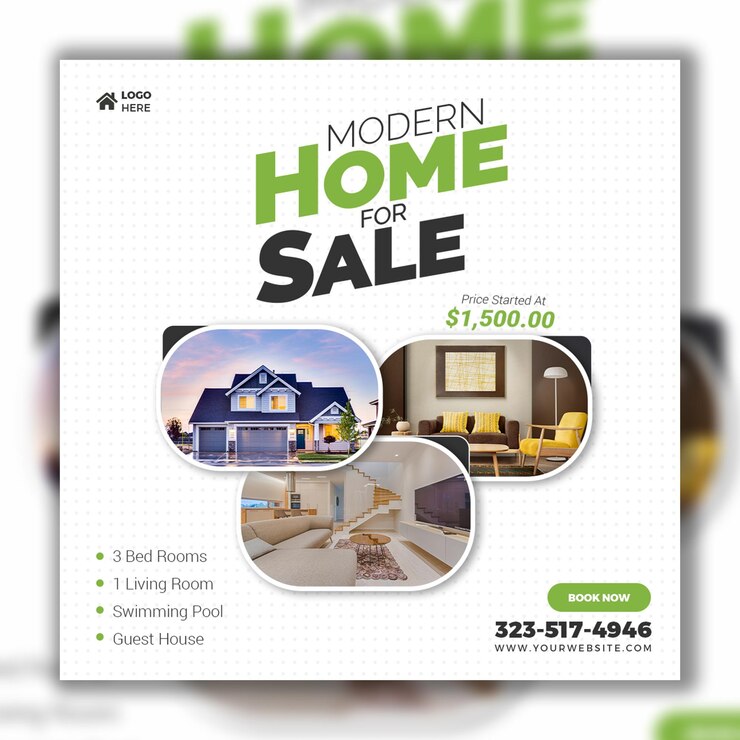 Post di Instagram di proprietà della casa immobiliare o modello di banner per social media