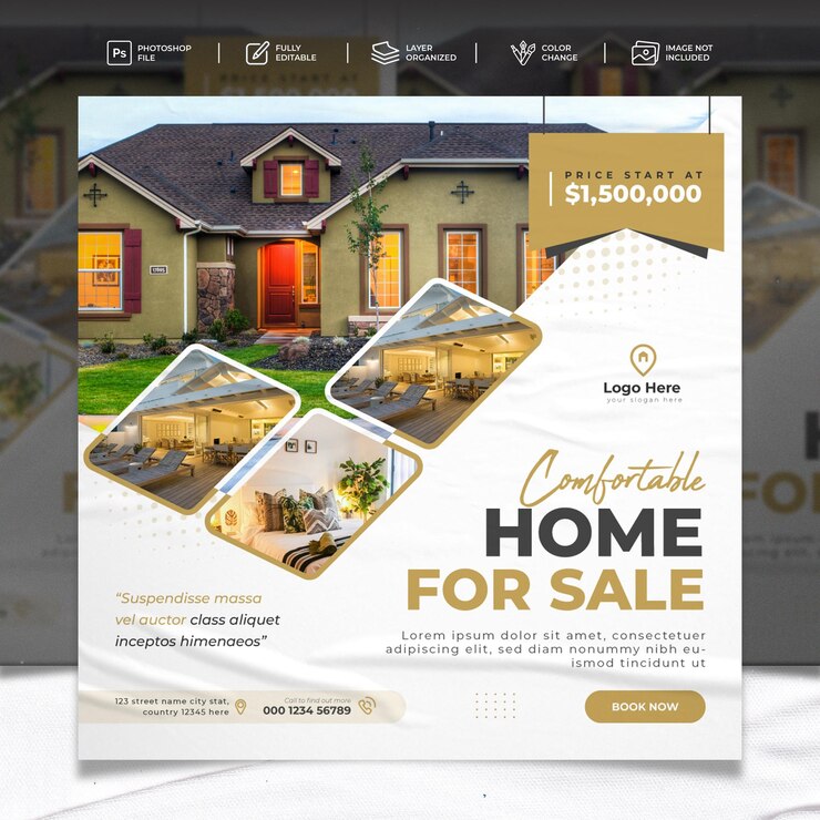 Post di Instagram di proprietà della casa immobiliare o modello di banner per social media