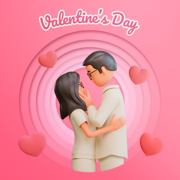 Post di instagram di san valentino con illustrazione di cartoni animati 3D Psd Premium