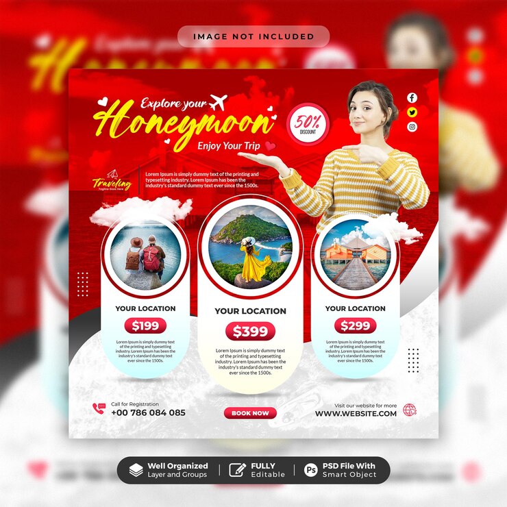 Post di instagram di viaggi e turismo o modello di banner web quadrato di social media creativo