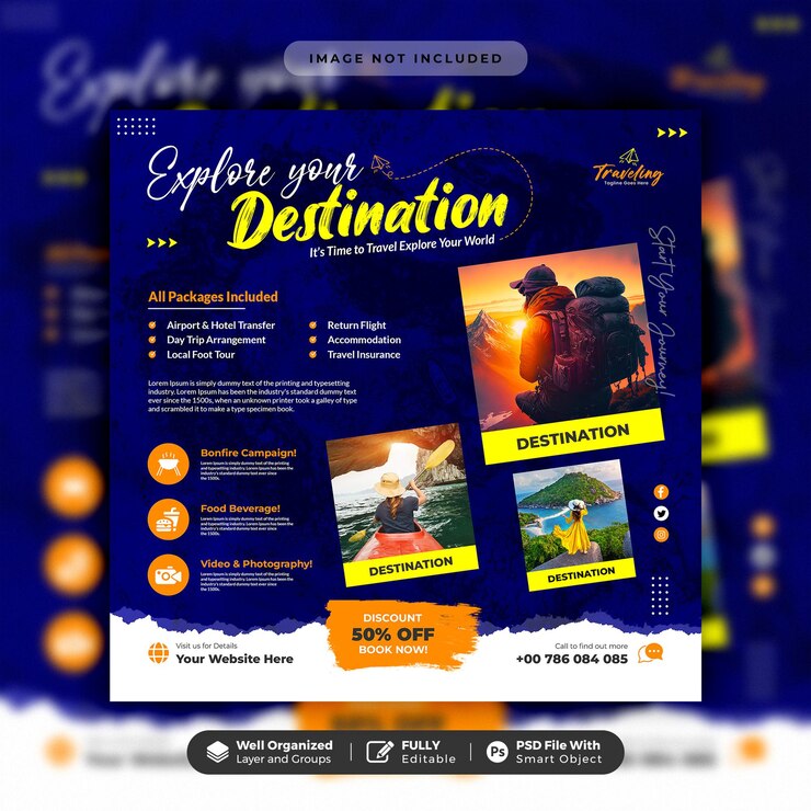Post di instagram di viaggi e turismo o modello di banner web quadrato di social media creativo