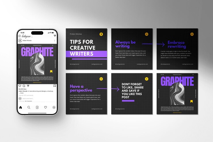PSD post di instagram e mockup di smartphone