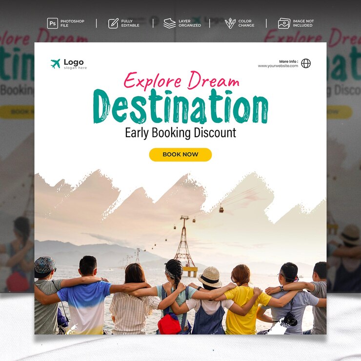 Post di instagram per vacanze di viaggio e turismo o post sui social media
