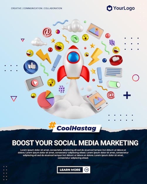 Post di ritratto di instagram di social media marketing con illustrazione di cartone animato 3d