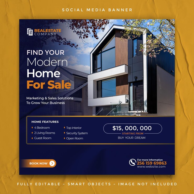 Post di social media immobiliare o modello di banner quadrato