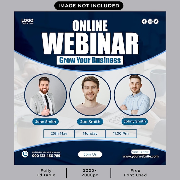 Post di social media per webinar dal vivo online o modello di banner web quadrato