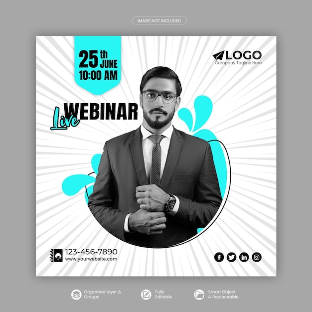 Post di social media webinar di marketing digitale o banner quadrato o modello di banner web Psd Premium