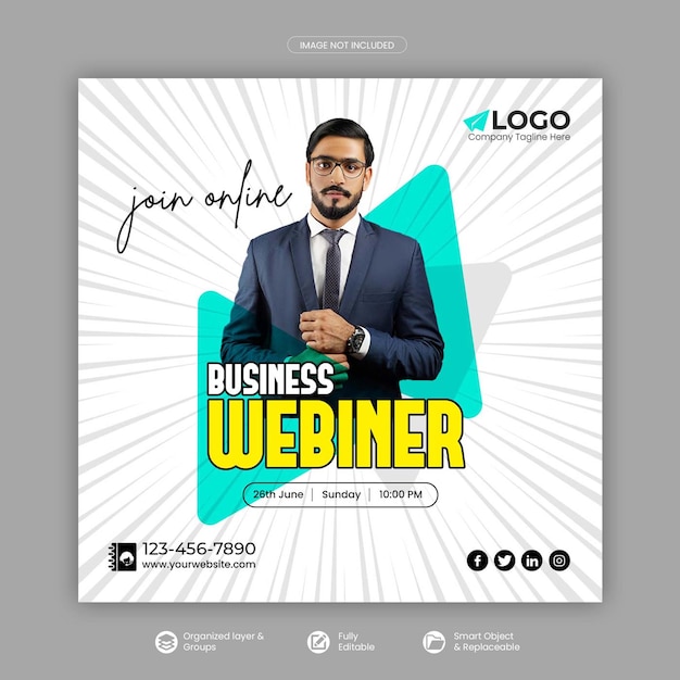 Post di social media webinar di marketing digitale o banner quadrato o modello di banner web Psd Premium