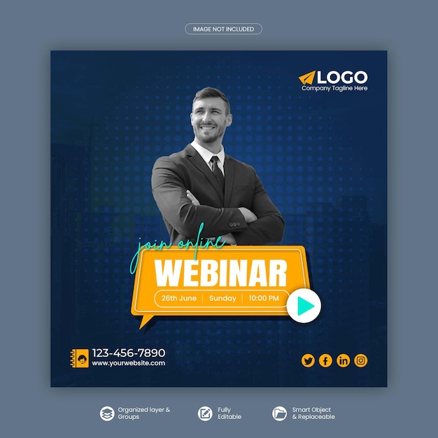 Post di social media webinar di marketing digitale o banner quadrato o modello di banner web Psd Premium