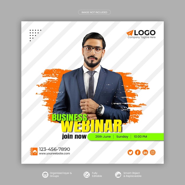 Post di social media webinar di marketing digitale o banner quadrato o modello di banner web Psd Premium