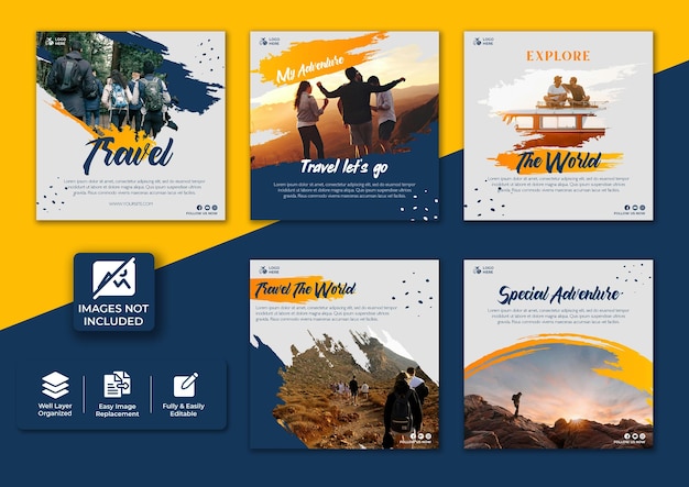 post di viaggio creativo per il design dei social media modello psd