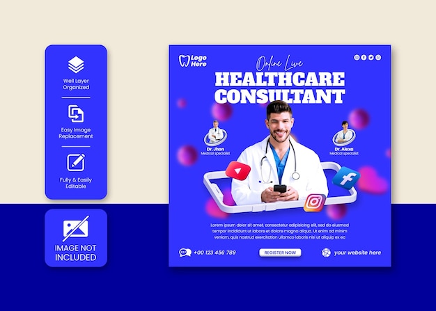 Post do Instagram do serviço de saúde médica ou modelo de banner de mídia social com conceito criativo