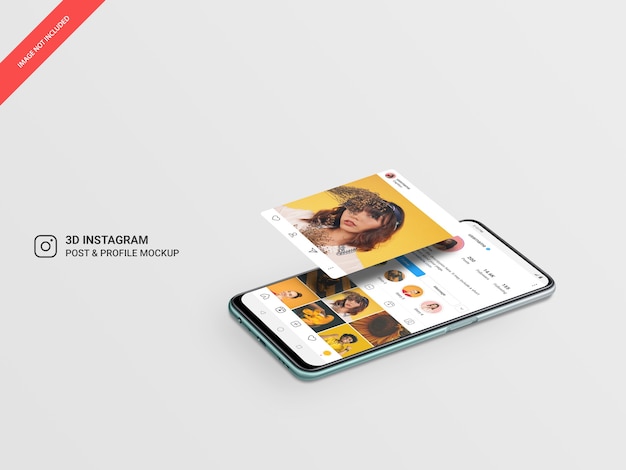 Post e profilo di Instagram al passaggio 3D sul mockup mobile orizzontale