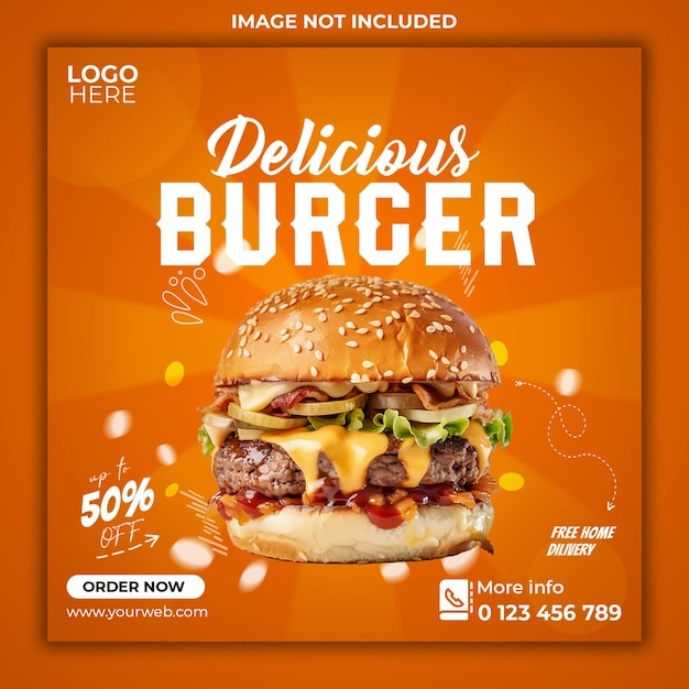PSD post de fast food sur les médias sociaux ou modèle de bannière web conception de bannières de hamburgers et de nourriture délicieuse
