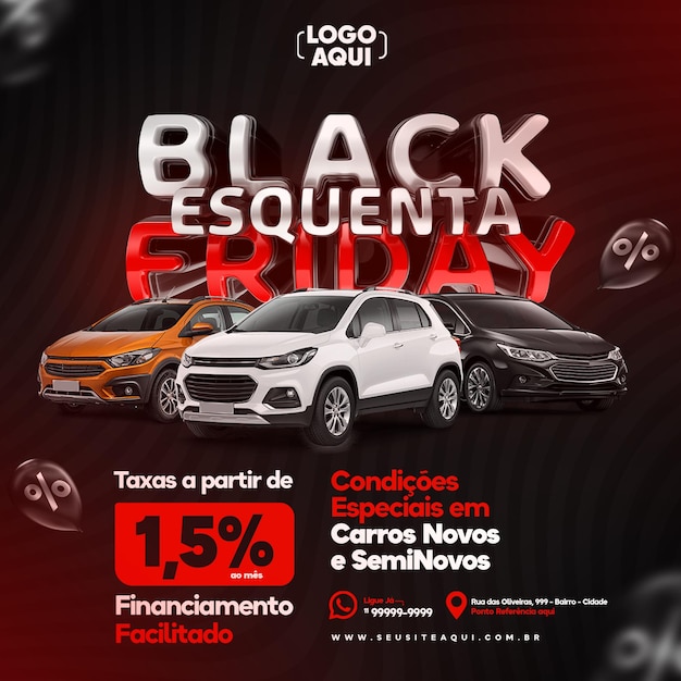 PSD post feed black friday em renderização 3d portuguesa para campanha de marketing no brasil