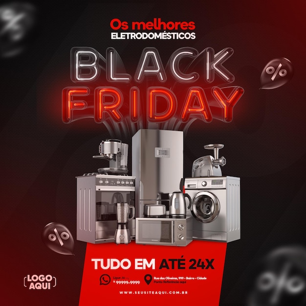 Post feed black friday en portugués 3d render para campaña de marketing en brasil