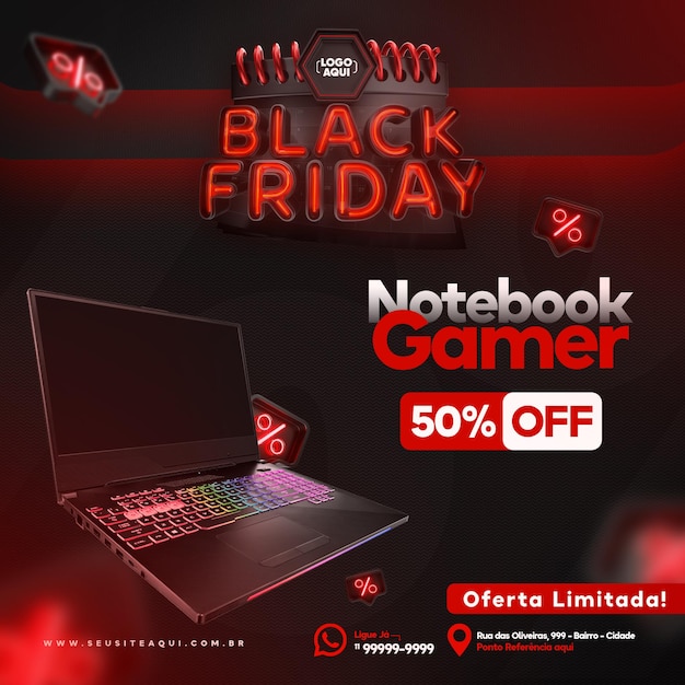 Post feed black friday en portugués 3d render para campaña de marketing en brasil