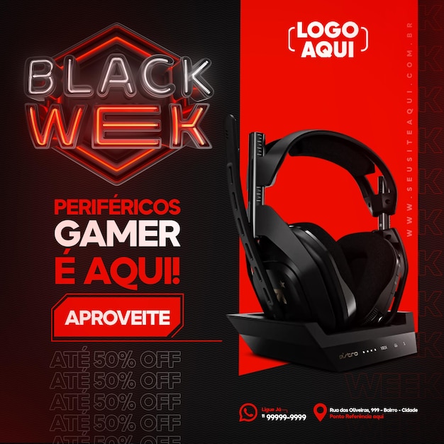 Post feed black week em português renderização 3d para campanha de marketing no brasil