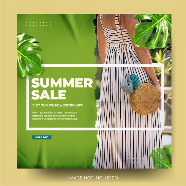 PSD post feed do instagram da venda de moda de verão moderna rasgada verde
