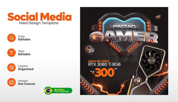 Post-feed-social-media-pai-gamer in brasilien 3d-rendervorlagendesign der gamer-promotion