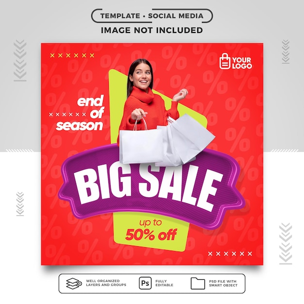 Post Feed sui social media Fine stagione Grandi saldi fino a 50 di sconto