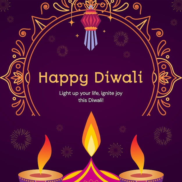 Post illustrativo di Diwali in arancione e viola su Instagram