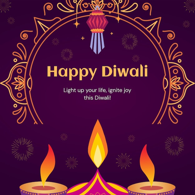 Post illustrativo di Diwali in arancione e viola su Instagram