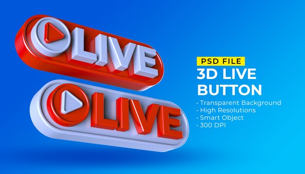 Post in live streaming sui social media con pulsante 3D Live