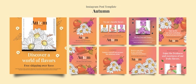 Post instagram della stagione autunnale disegnati a mano
