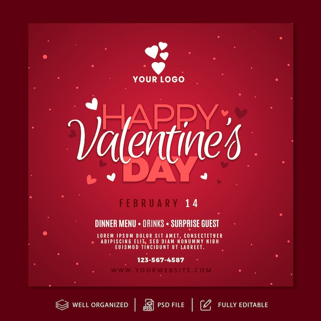 Post Instagram di San Valentino e modello di banner