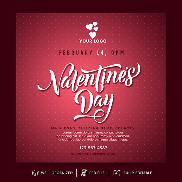 Post Instagram di San Valentino e modello di banner