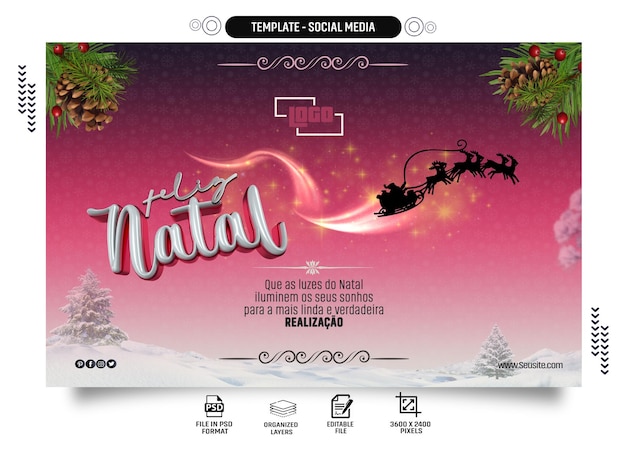 PSD post en las redes sociales dia de natal e datos conmemorativa de final de ano