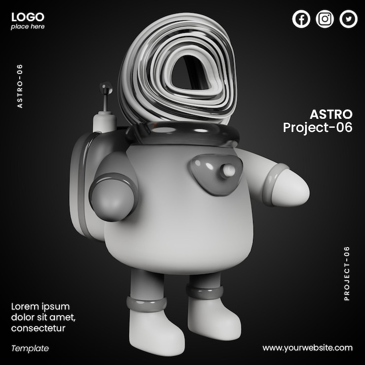 PSD post en las redes sociales de diseño de glassmorphism con astronauta 3d con formas abstractas