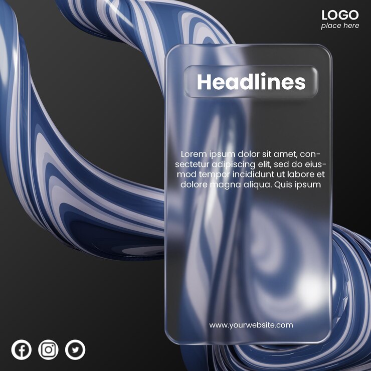 PSD post en las redes sociales de diseño de glassmorphism con renderización de formas abstractas en 3d