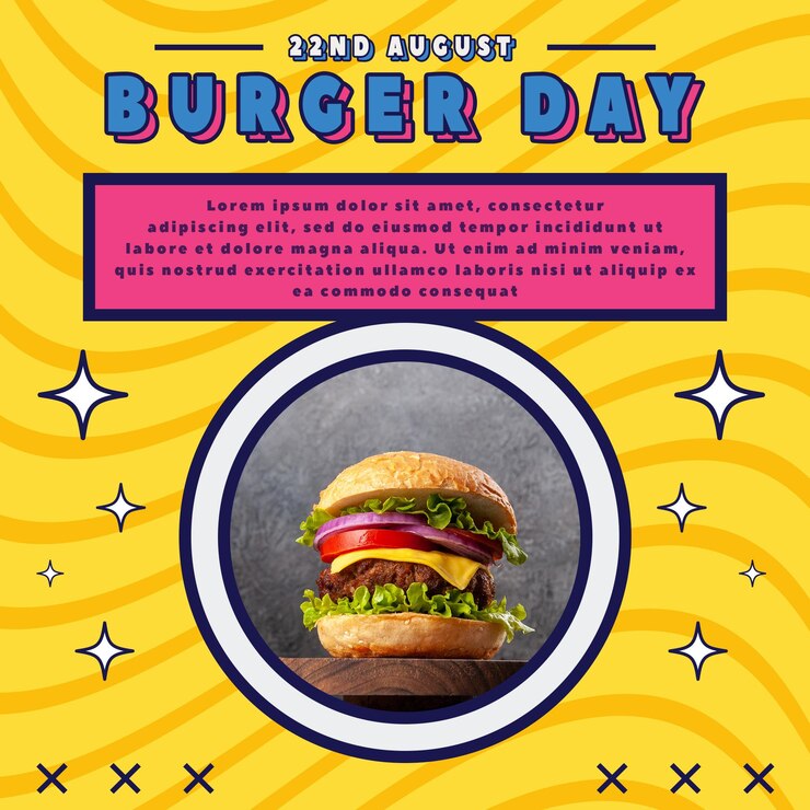 PSD post sur les réseaux sociaux sur la vente de burgers rétro