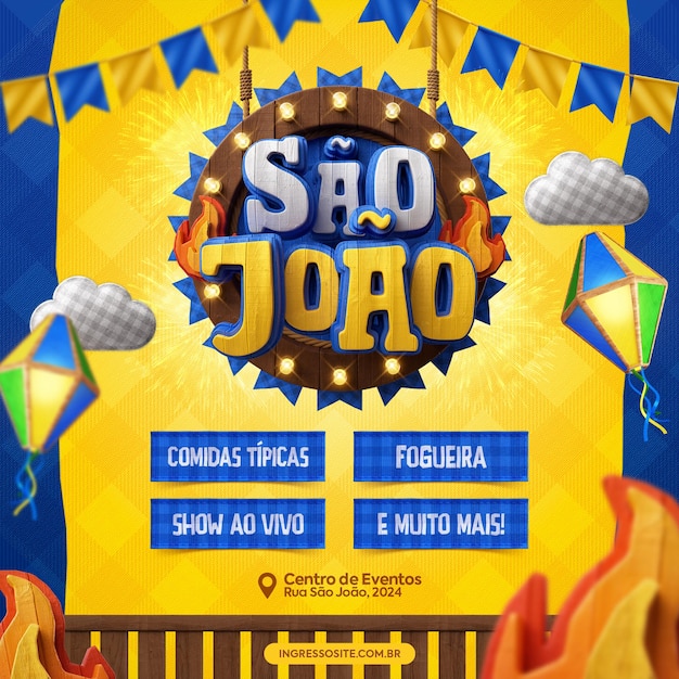 Post sao joao festa junina evento em brasileiro português modelo de mídia social