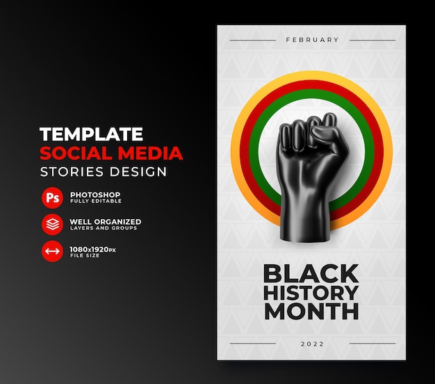 Post social media black history mese 3d render mano 3d