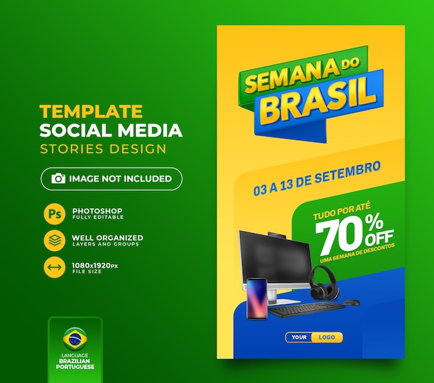 Post Social Media Brasilianische Woche 3D-Rendering für Marketingkampagnen-Vorlagendesign auf Portugiesisch