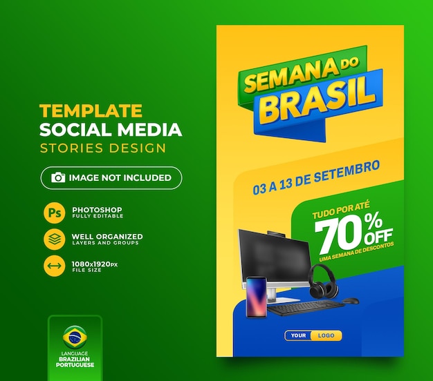 Post social media brasilianische woche 3d-rendering für marketingkampagnen-vorlagendesign auf portugiesisch