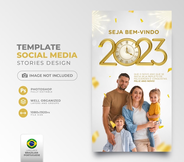 Post social media neujahr 2023 in portugiesischer 3d-rendervorlage für marketingkampagne in brasilien