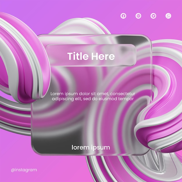 Post social media of glassmorphism design with 3d abstract shape rendering