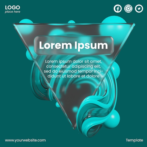 post social media of glassmorphism design with 3d abstract shapes rendering
