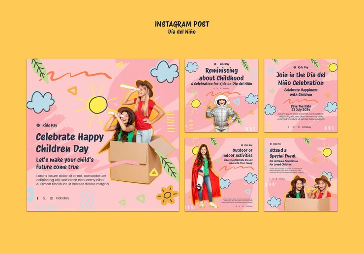 PSD post su instagram per la celebrazione del dia del nino